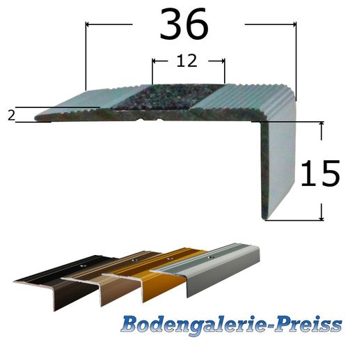 36x15mm Kombi-Treppenwinkelprofil mit Anti-Rutscheinlage