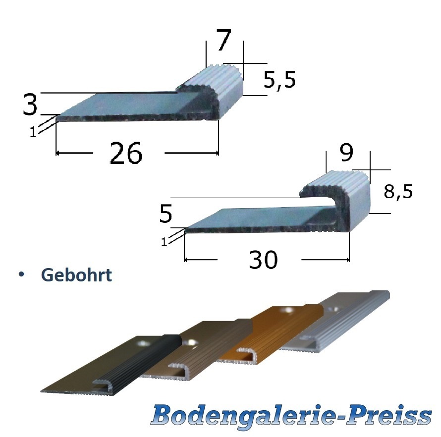 •Treppenkante •4Farben 15,44-16,95€/m 13,3mm •250cm Doppel- Einschubprofil 