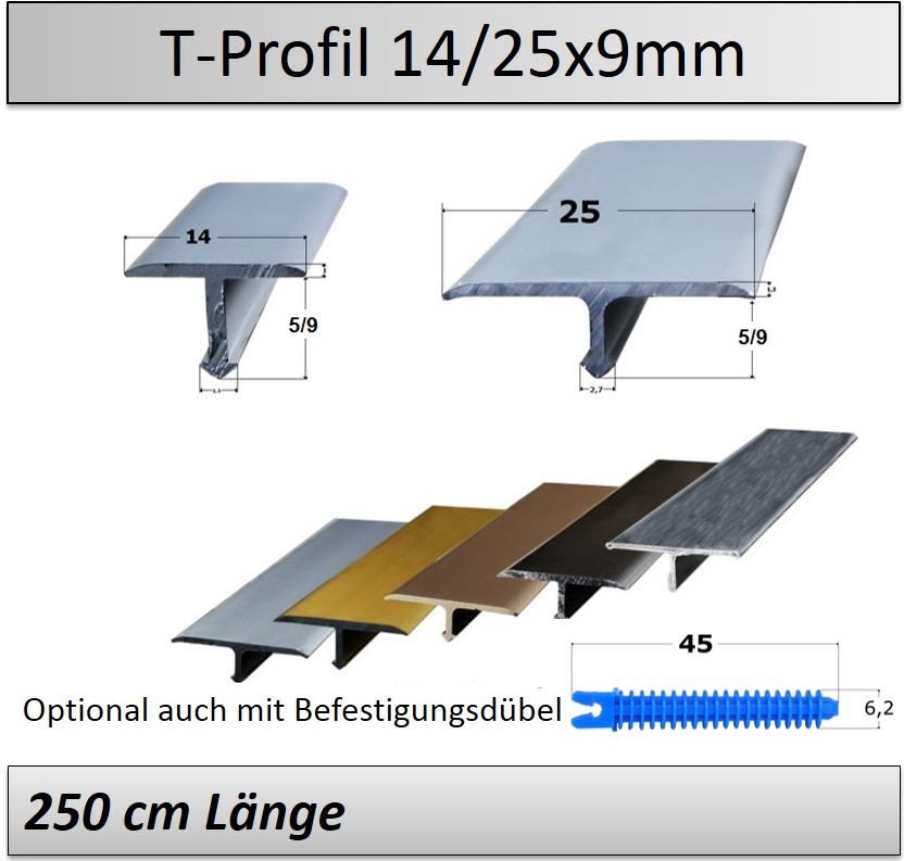 2,20€/Lfm 2,5m Alu Fliesenprofile Übergangsprofil  Trennprofile 14mm natur 