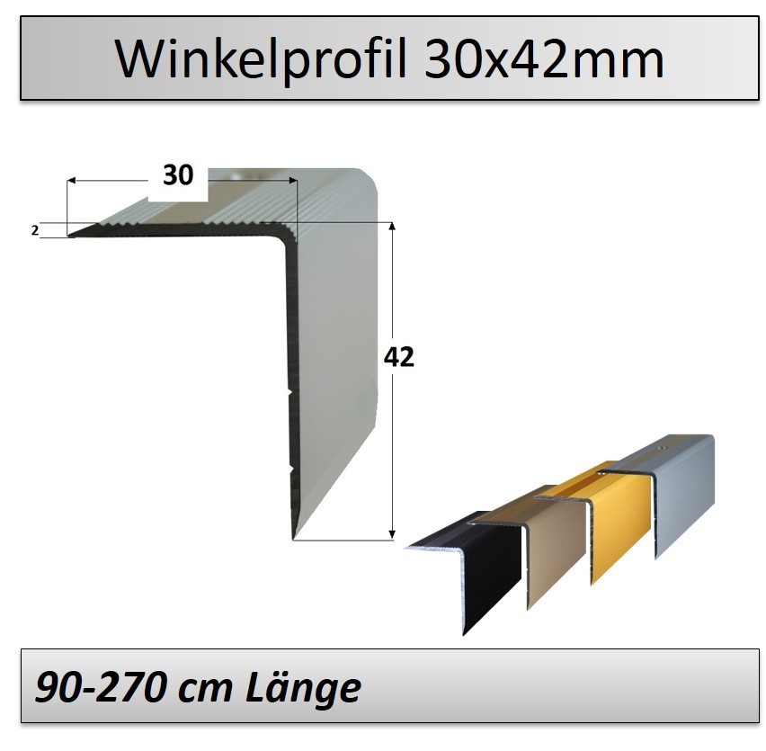 30x42mm Treppenwinkel Kantenprofil schwarz gebohrt/ungebohrt ≤2,50m 14,93EUR/m 