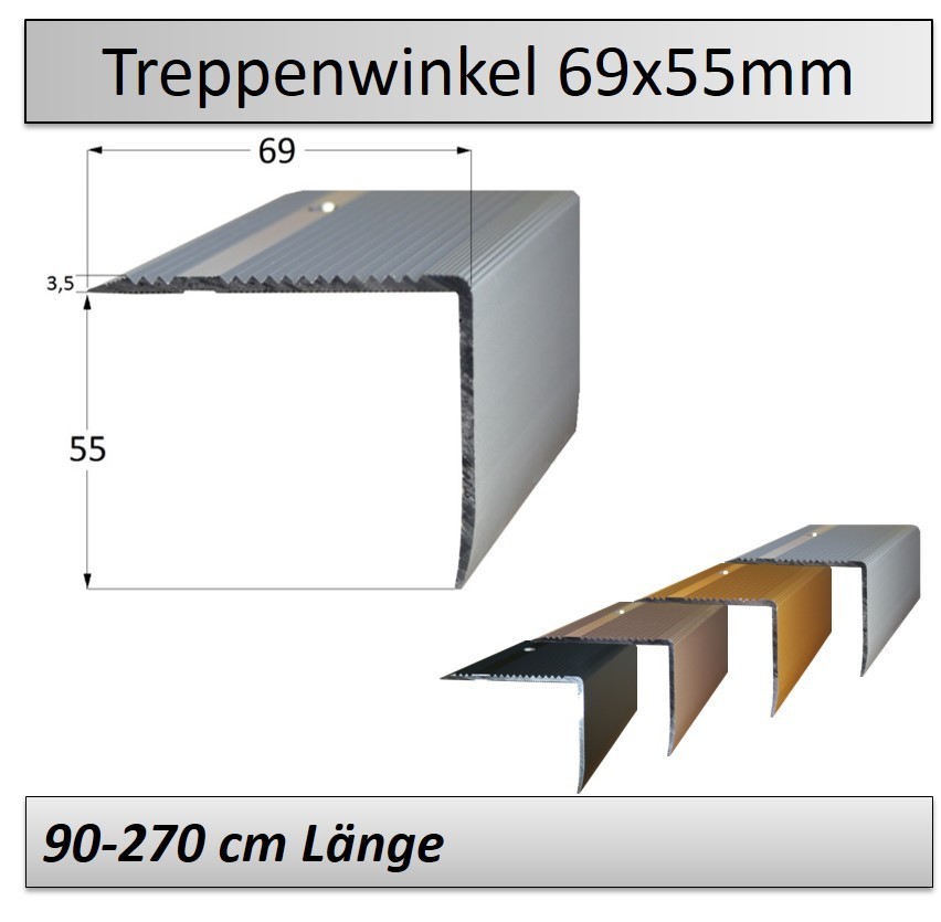 270 cm Aluminium Antirutsch Treppenkantenprofil Treppenwinkel Treppenprofil 