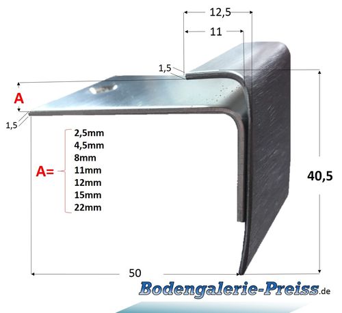 2-22mm Edelstahl- Treppenkantenprofil F-Form 2,50m